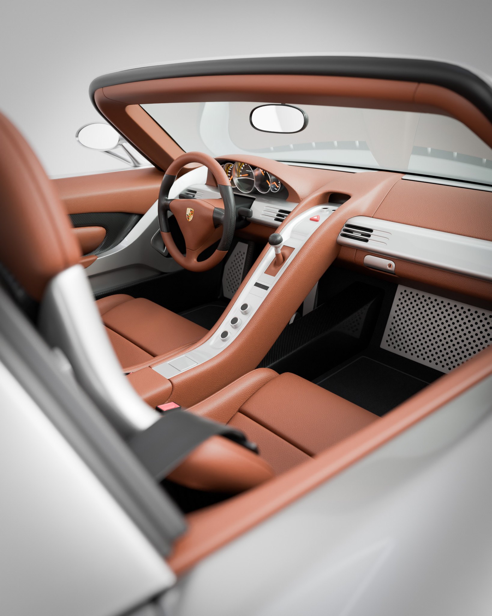 Cockpit with steering wheel and centre console