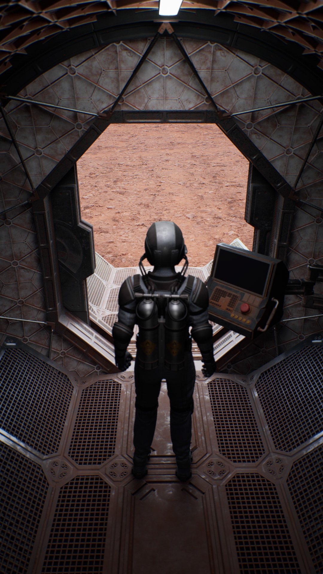Final frame: astronaut at the airlock