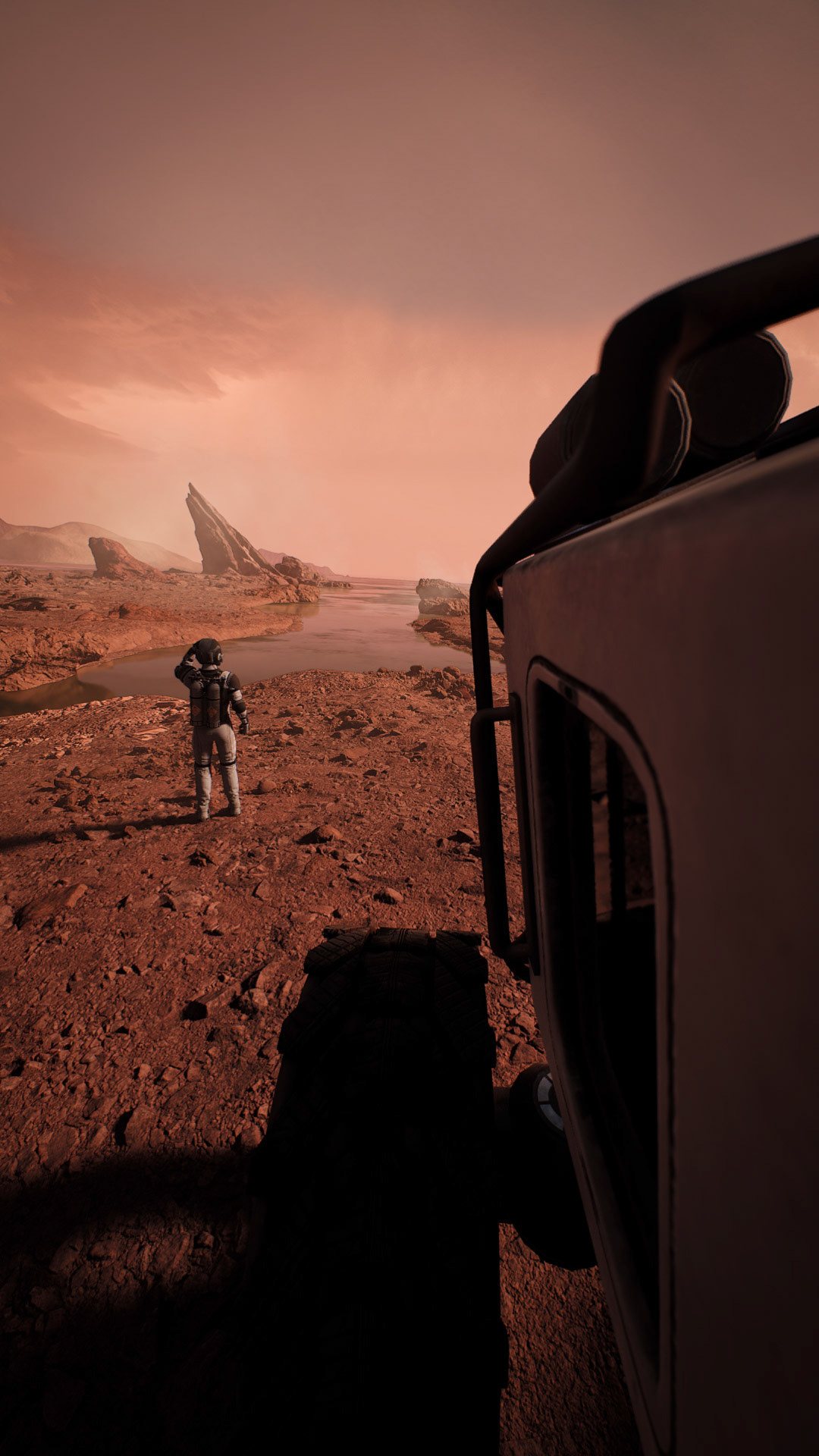 Solitude – astronaut standing at a lake